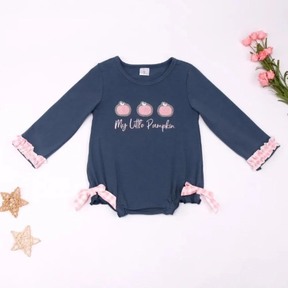 Boutique My Little Pumpkin Baby Girls Embroidered Romper Jumpsuit